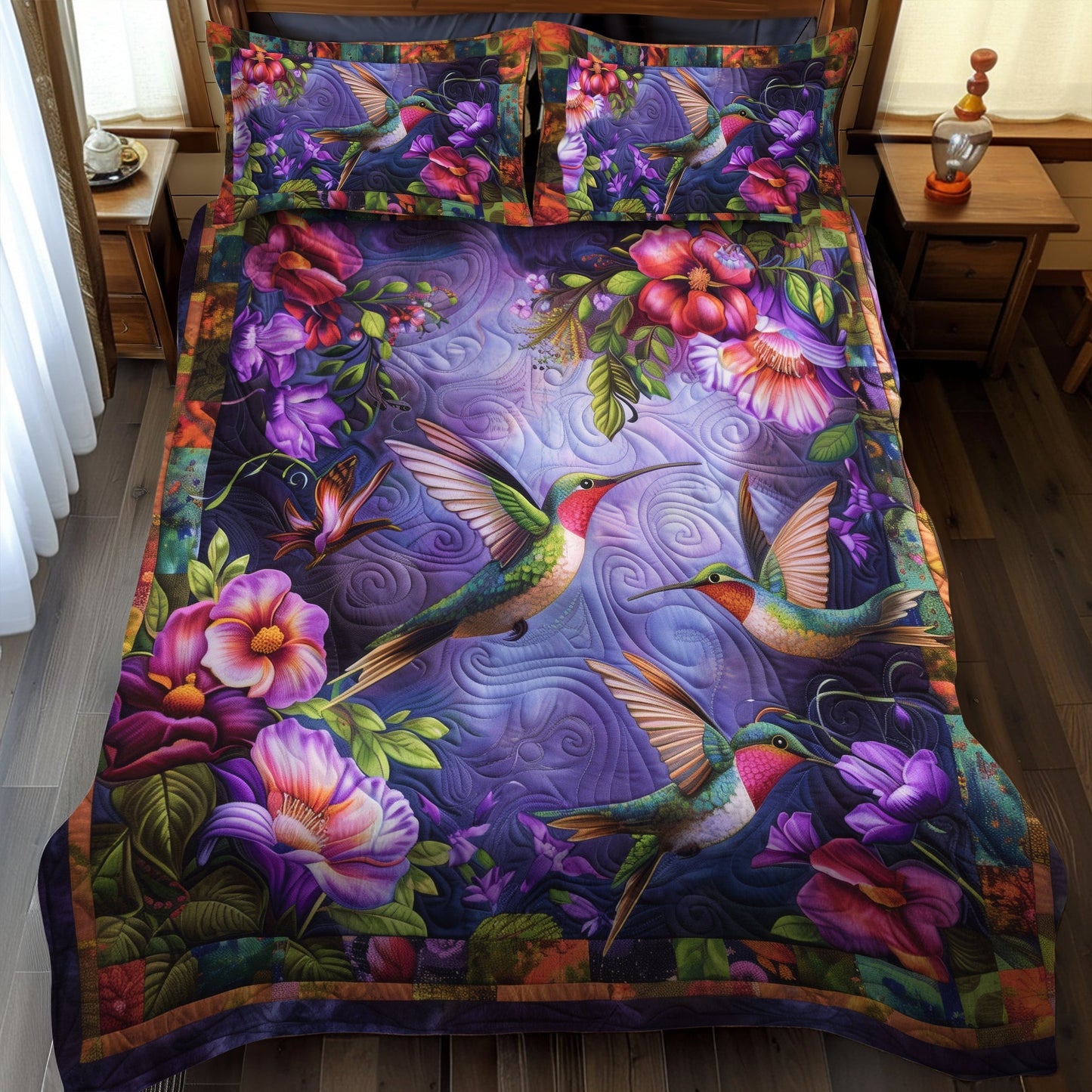 Hummingbird Haven 3-Piece Quilted Bedding Set - Single (59" x 70")