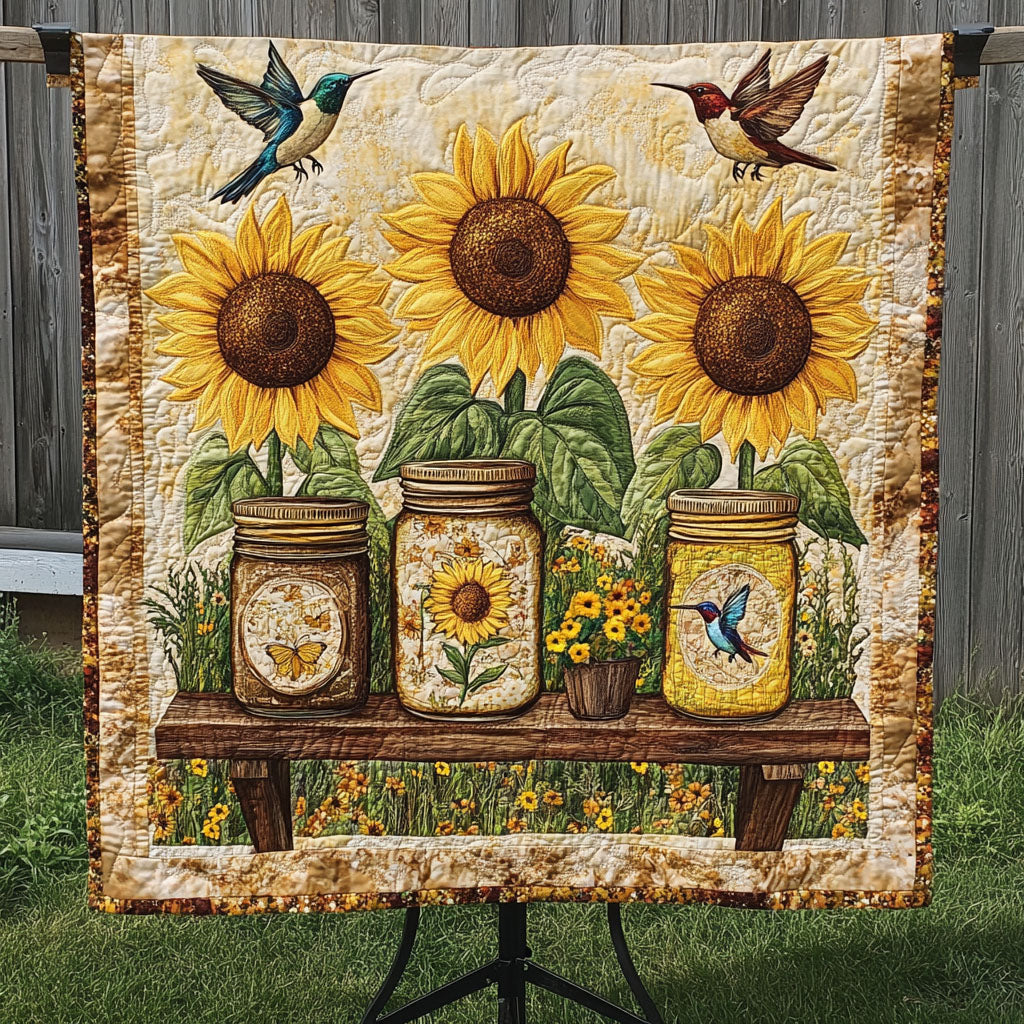 Hummingbird Sunflower Quilted Blanket - Throw (55" x 60")