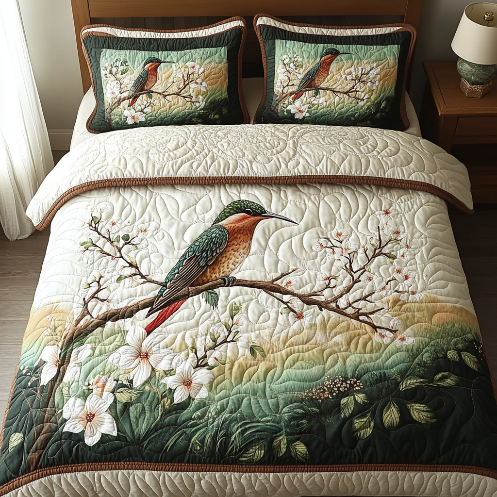 Hummingbird Bliss 3-Piece Quilted Bedding Set - Single (59" x 70")