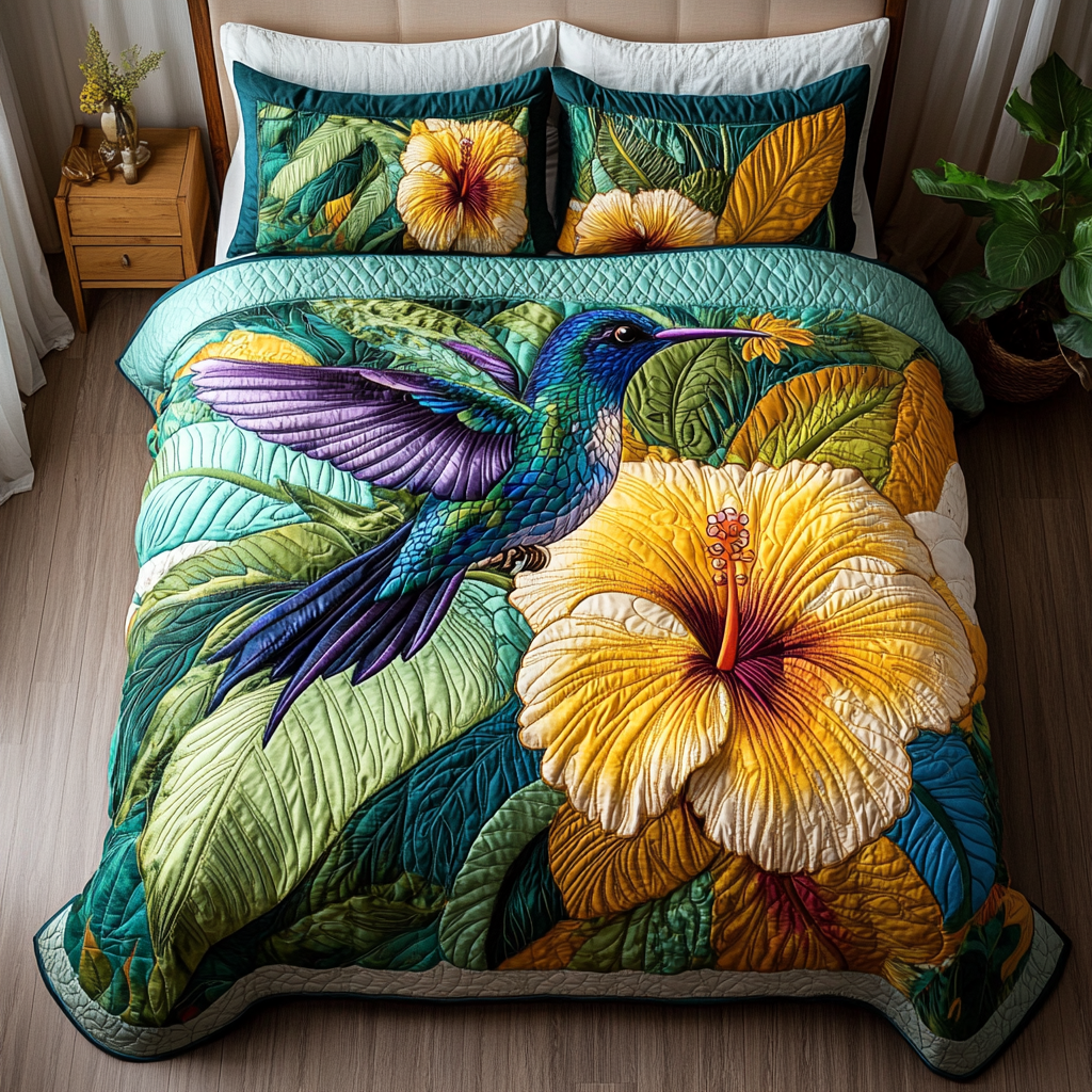 Hummingbird Dream 3-Piece Quilted Bedding Set - Single (59" x 70")