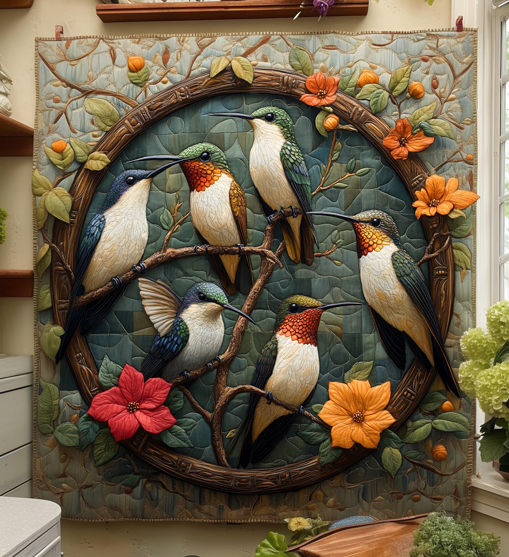 Hummingbird Family Quilted Blanket - Throw (55" x 60")