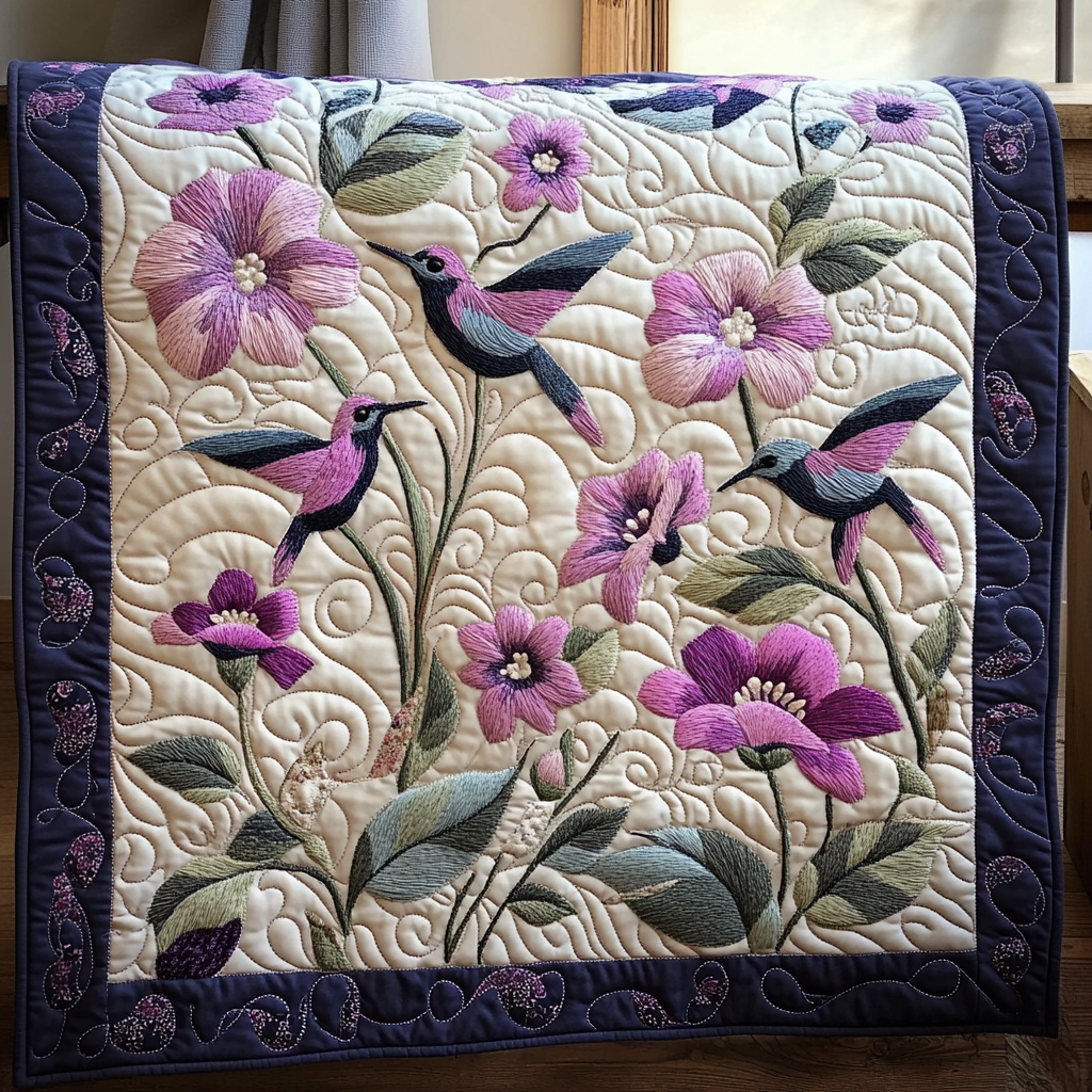 Hummingbird Garden Quilted Blanket - Throw (55" x 60")