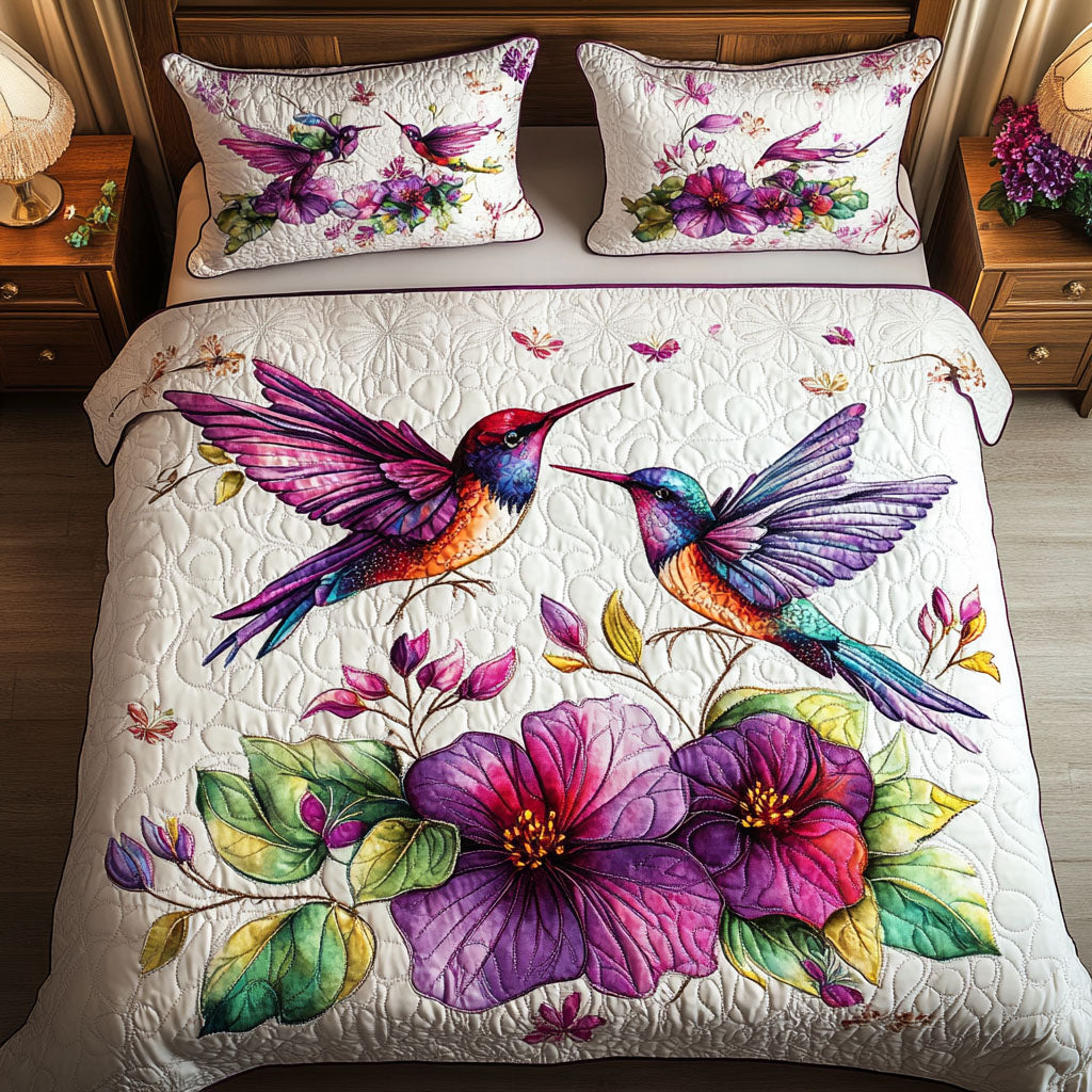 Hummingbird Harmony 3-Piece Quilted Bedding Set - Single (59" x 70")