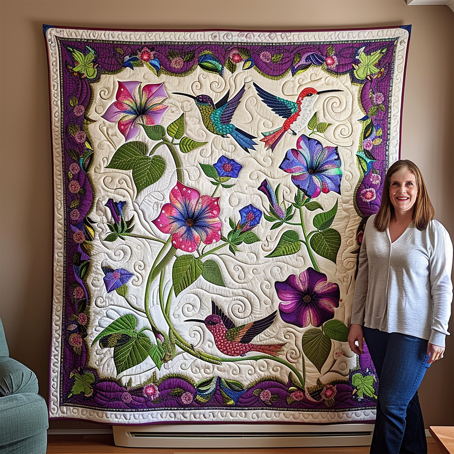 Hummingbird Harmony Quilted Blanket - Throw (55" x 60")