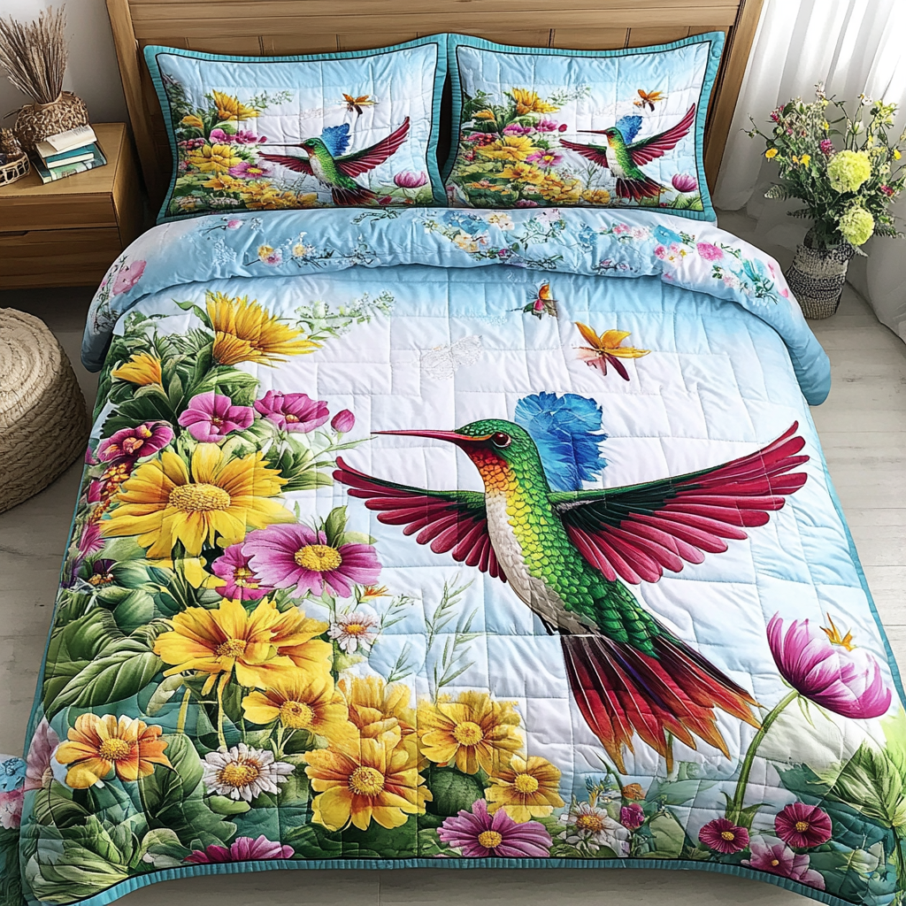 Hummingbird Joy 3-Piece Quilted Bedding Set - Single (59" x 70")