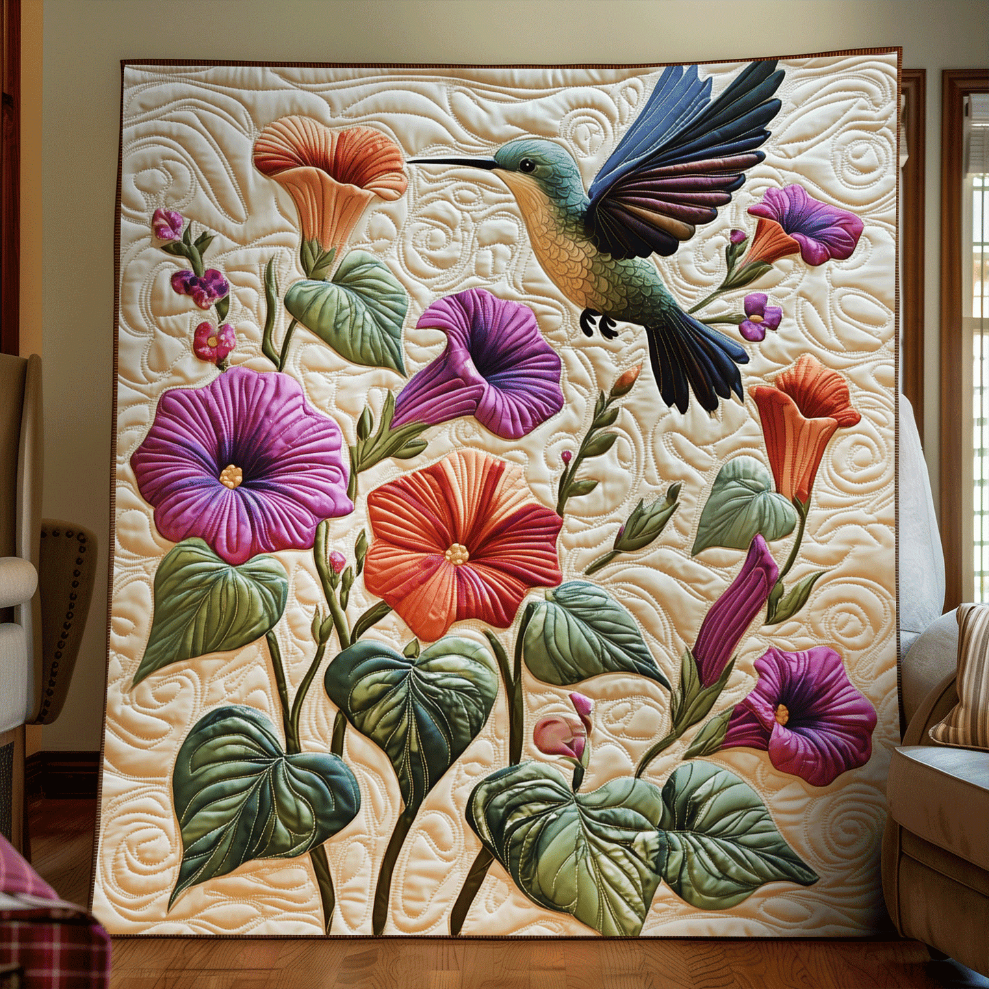 Hummingbird Kiss Quilted Blanket - Throw (55" x 60")