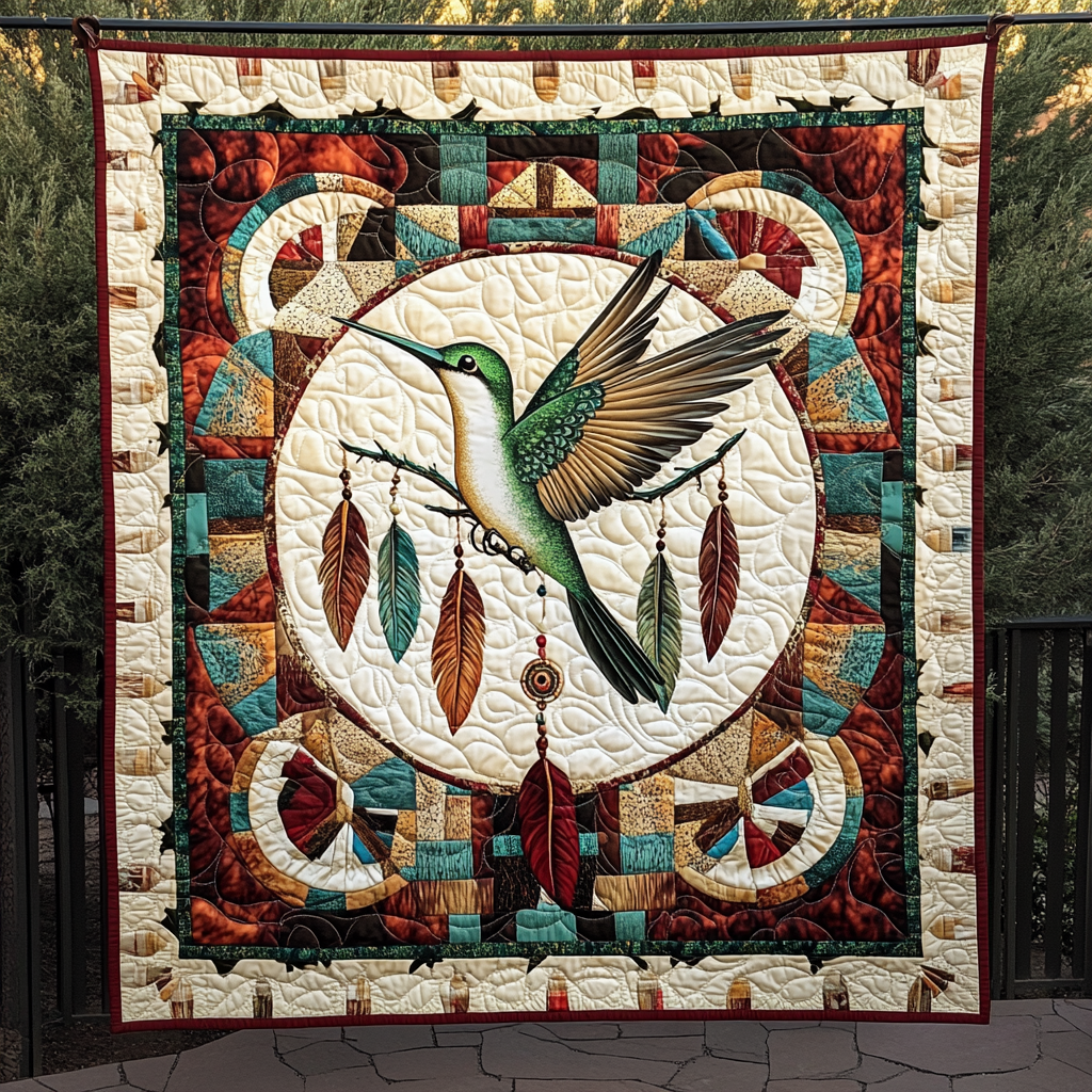 Hummingbird Native Quilted Blanket - Throw (55" x 60")