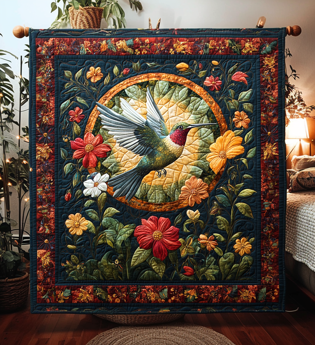 Hummingbird Paradise Quilted Blanket - Throw (55" x 60")