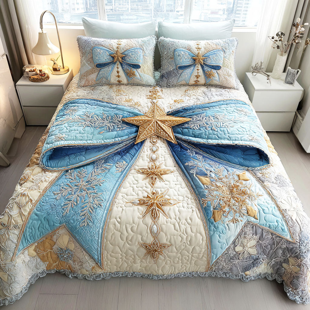 Icy Ribbon Grace 3-Piece Quilted Bedding Set - Single (59" x 70")