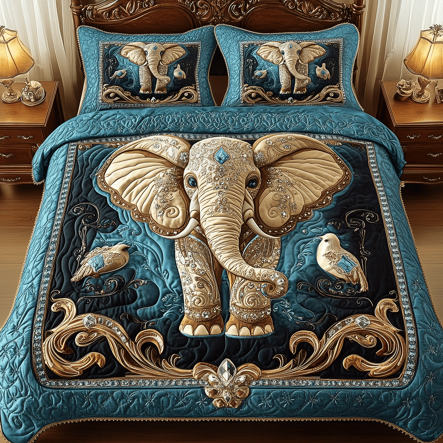 Imperial Elephant 3-Piece Quilted Bedding Set - Single (59" x 70")