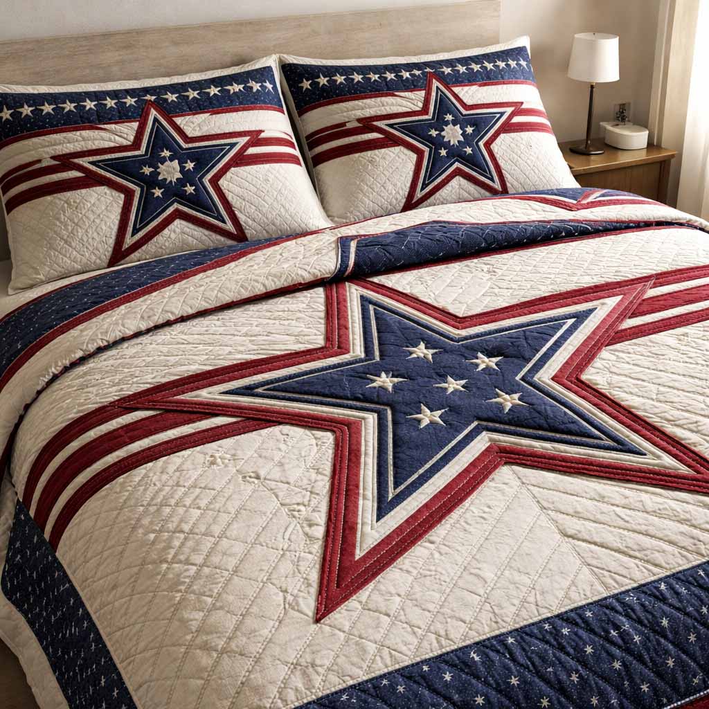 Independence Star 3-Piece Quilted Bedding Set - Single (59" x 70")