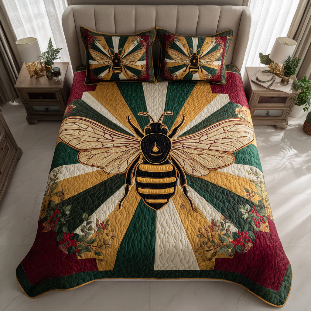 Indigo Bee 3-Piece Quilted Bedding Set - Single (59" x 70")