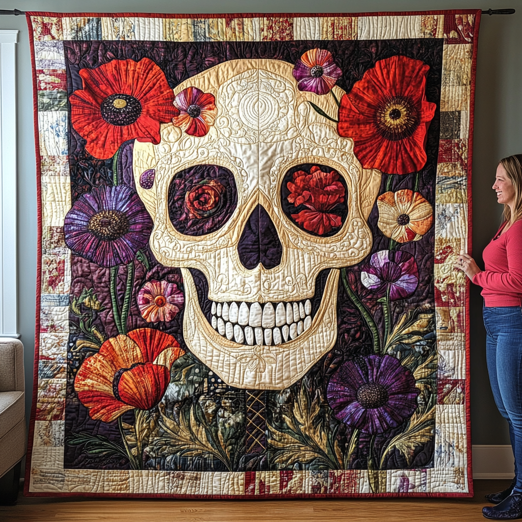 Intricate Skull Quilted Blanket - Throw (55" x 60")