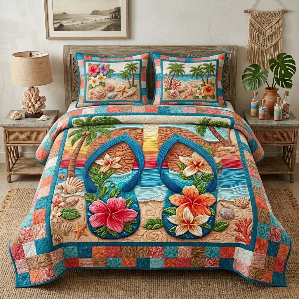 Island Bloom 3-Piece Quilted Bedding Set - Single (59" x 70")