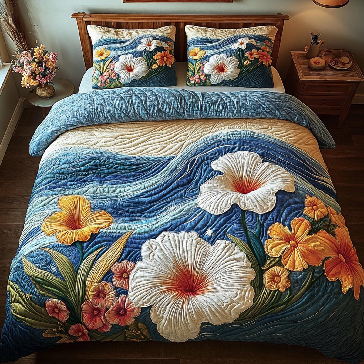 Island Bloom 3-Piece Quilted Bedding Set - Single (59" x 70")