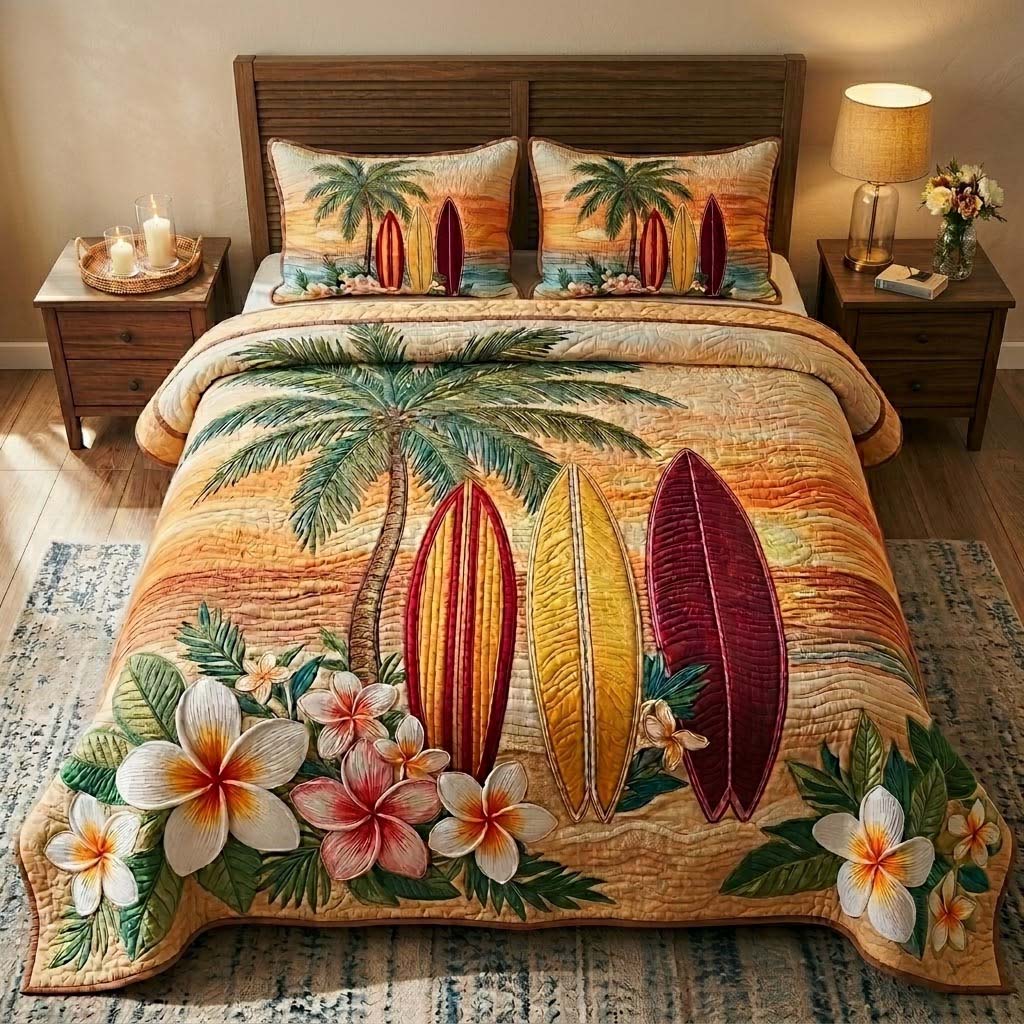 Island Surf Glow 3-Piece Quilted Bedding Set - Single (59" x 70")