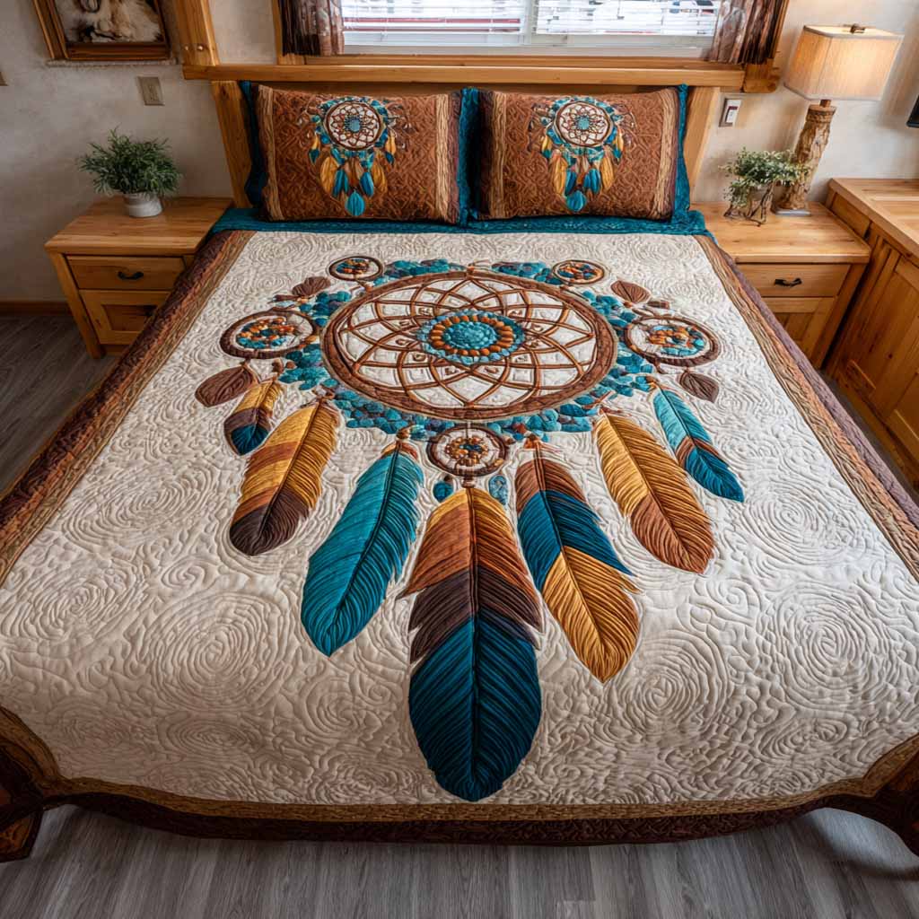 Ivory Sky Dreamcatcher 3-Piece Quilted Bedding Set - Single (59" x 70")