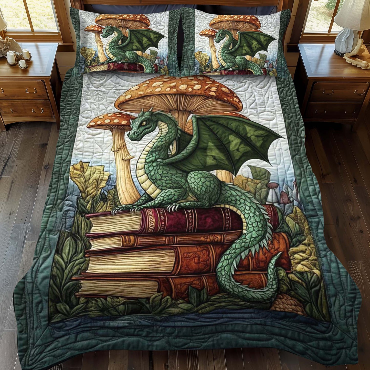 Jade Serpent 3-Piece Quilted Bedding Set - Single (59" x 70")