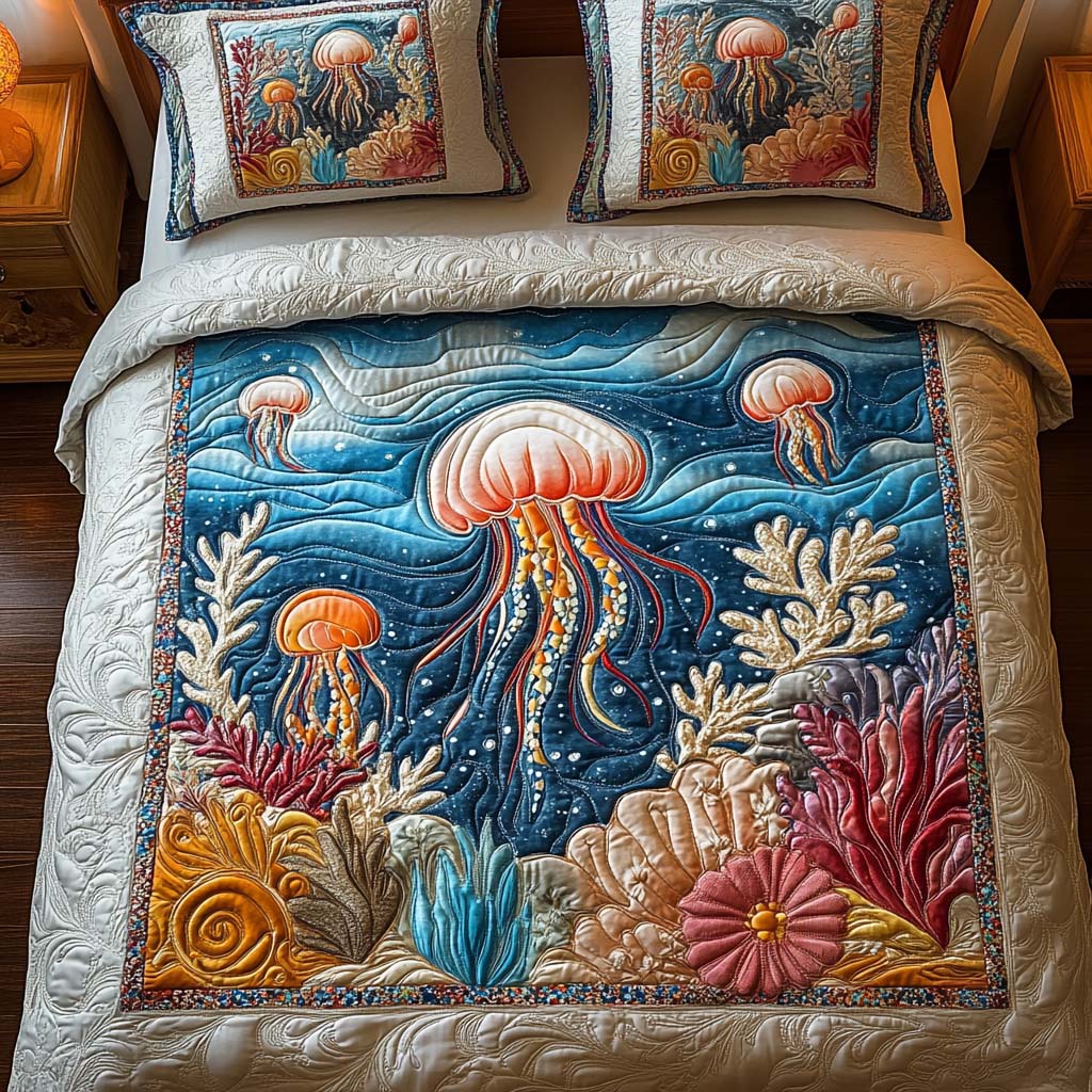 Jellyfish Dance 3-Piece Quilted Bedding Set - Single (59" x 70")