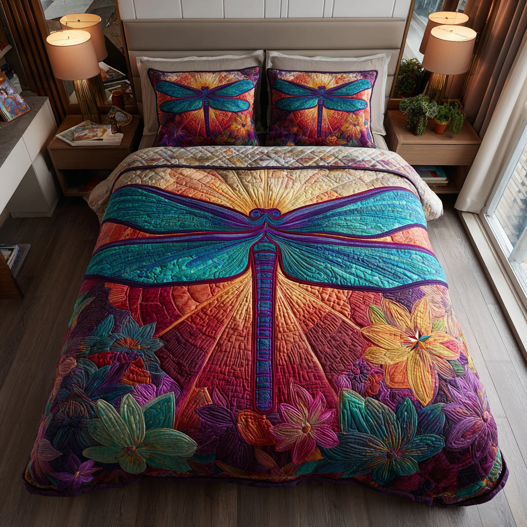 Jewel Dragonfly 3-Piece Quilted Bedding Set - Single (59" x 70")