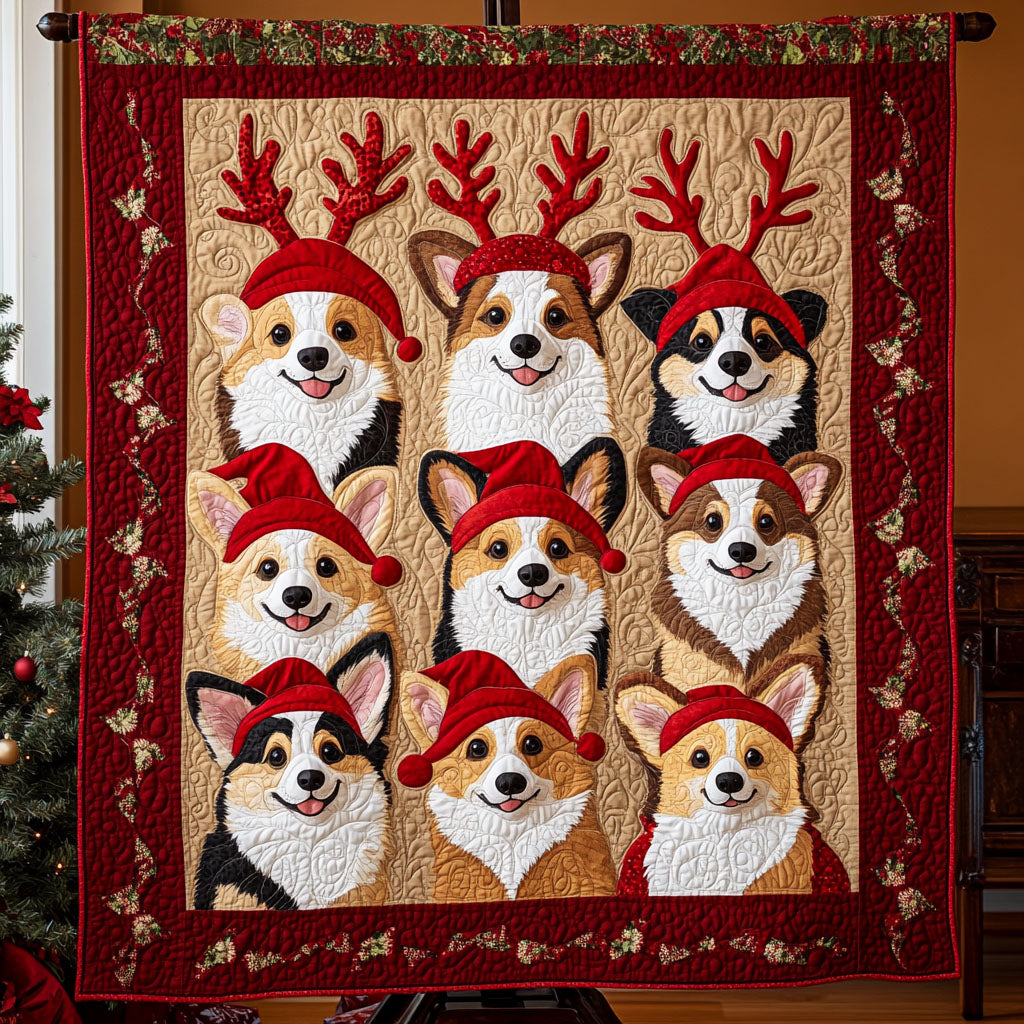 Jingle Corgi Bells Quilted Blanket - Throw (55" x 60")