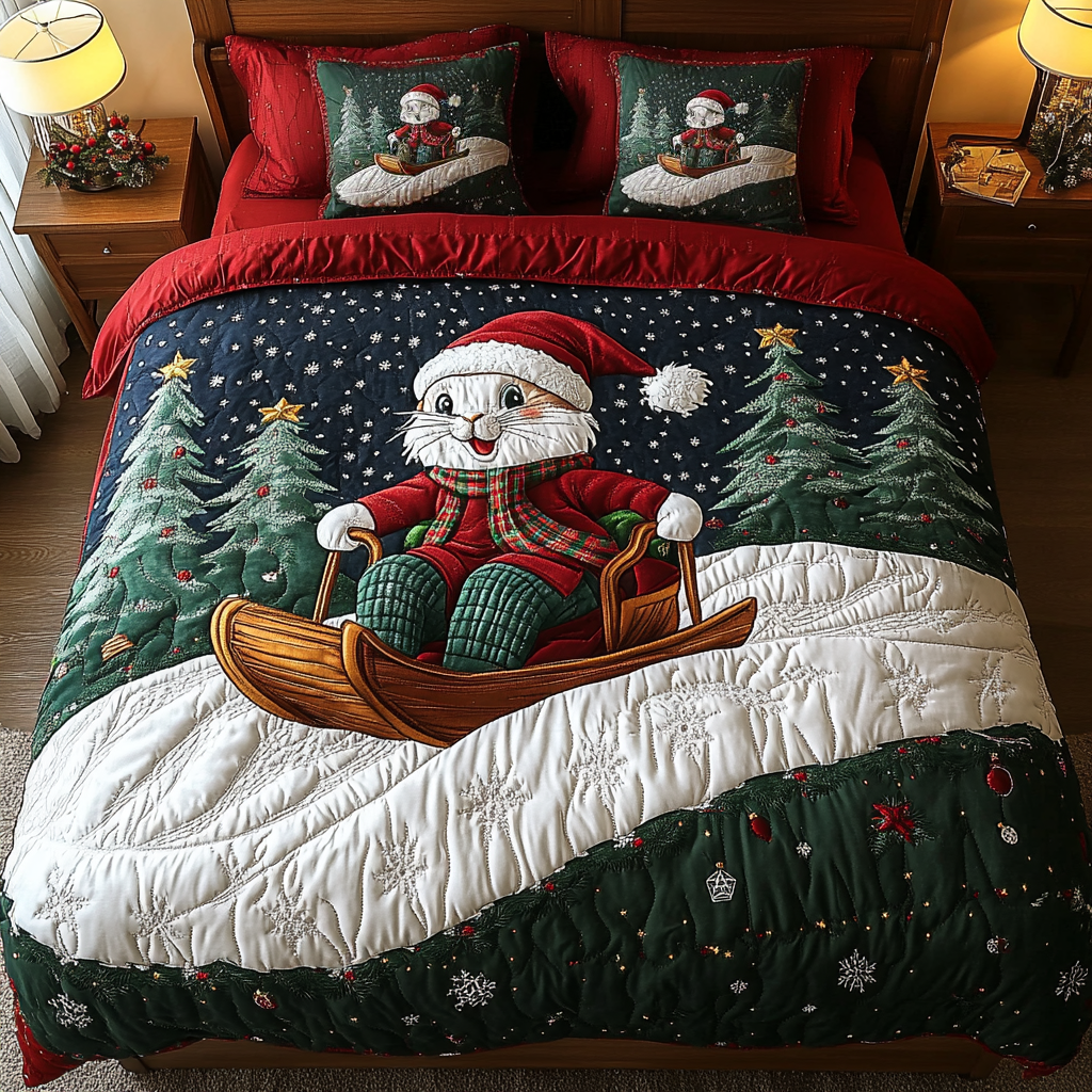 Jingle Rabbit Charm 3-Piece Quilted Bedding Set - Single (59" x 70")
