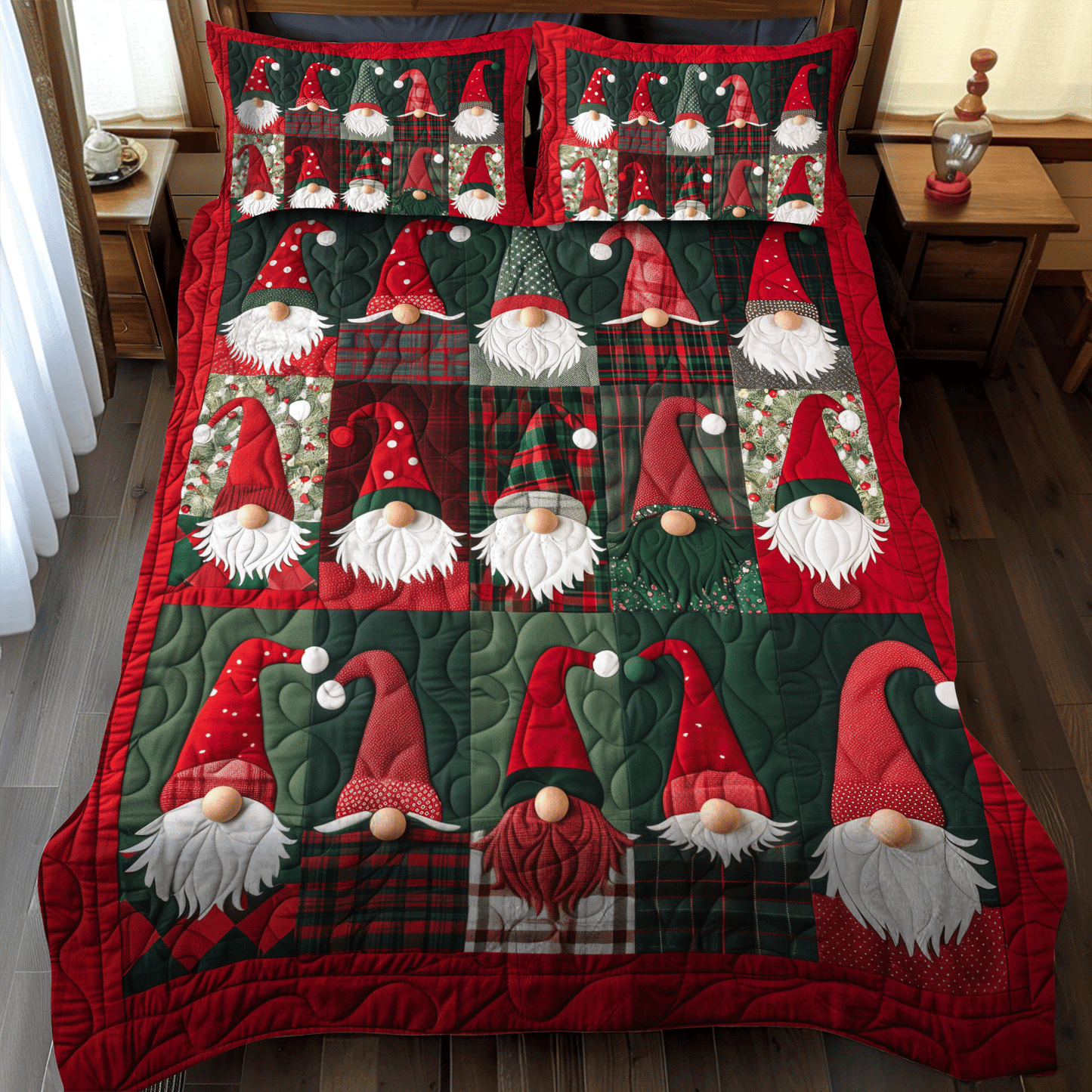 Jolly Gnome 3-Piece Quilted Bedding Set - Single (59" x 70")