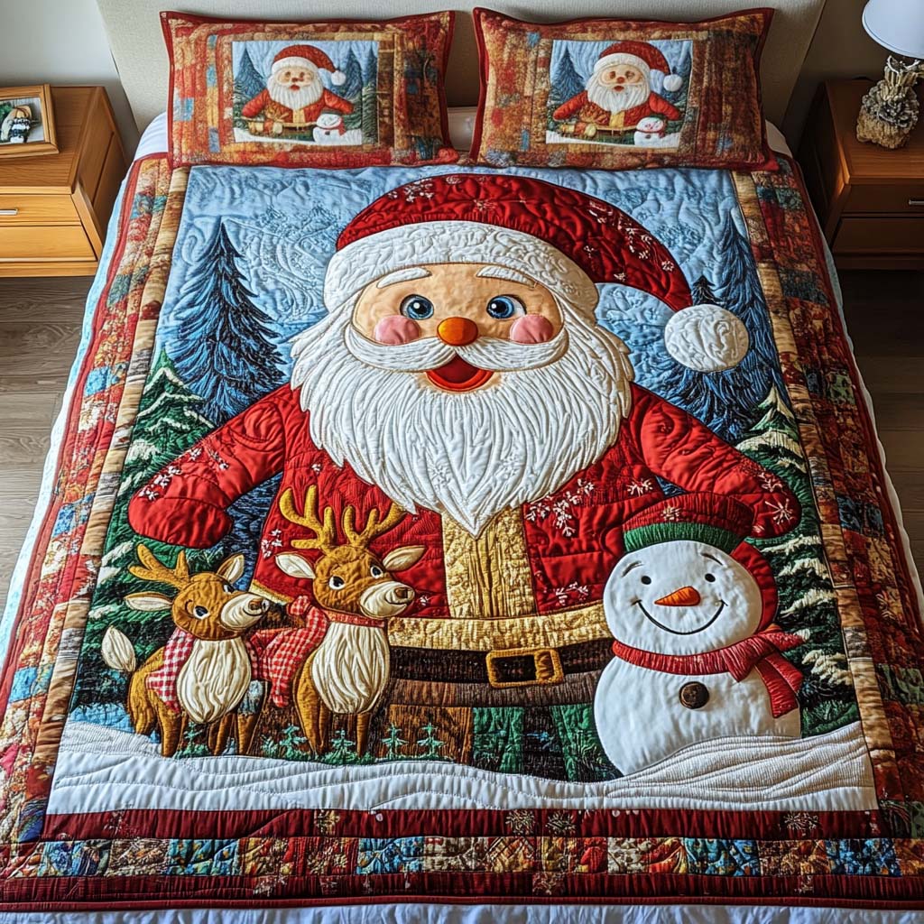 Jolly Santa 3-Piece Quilted Bedding Set - Single (59" x 70")