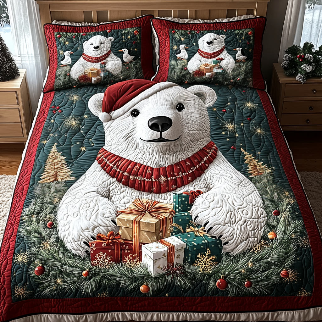 Jolly Bear Dreams Quilted Bedding Set - Single (59" x 70")