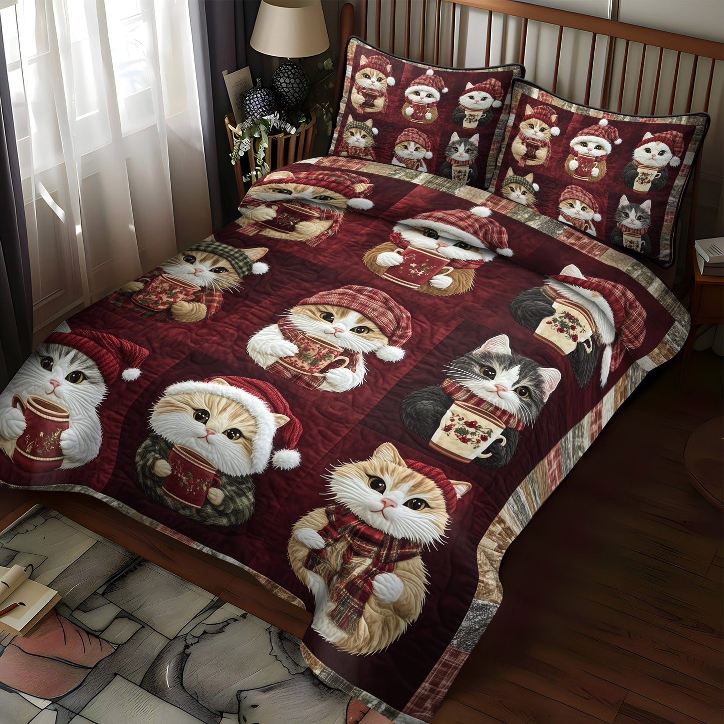Jolly Catmas 3-Piece Quilted Bedding Set - Single (59" x 70")