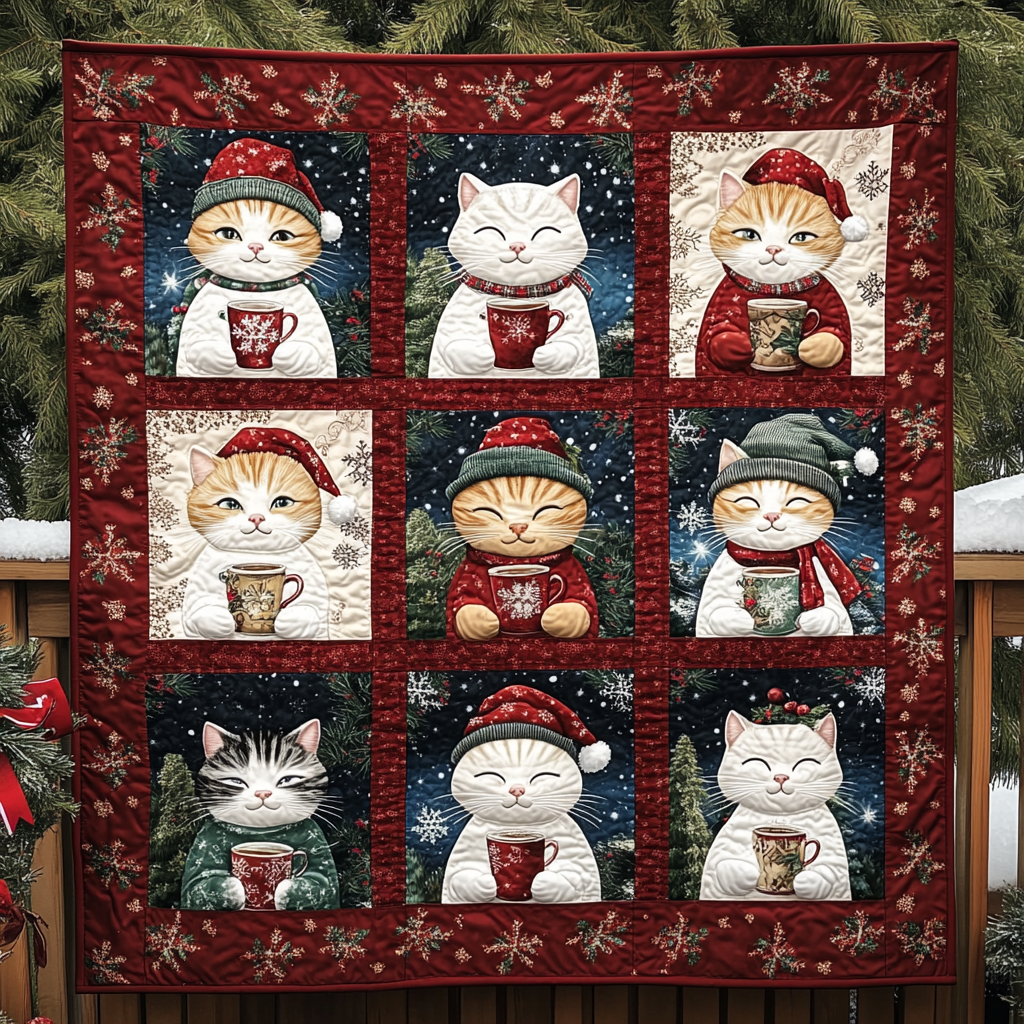 Jolly Catmas Quilted Blanket - Throw (55" x 60")
