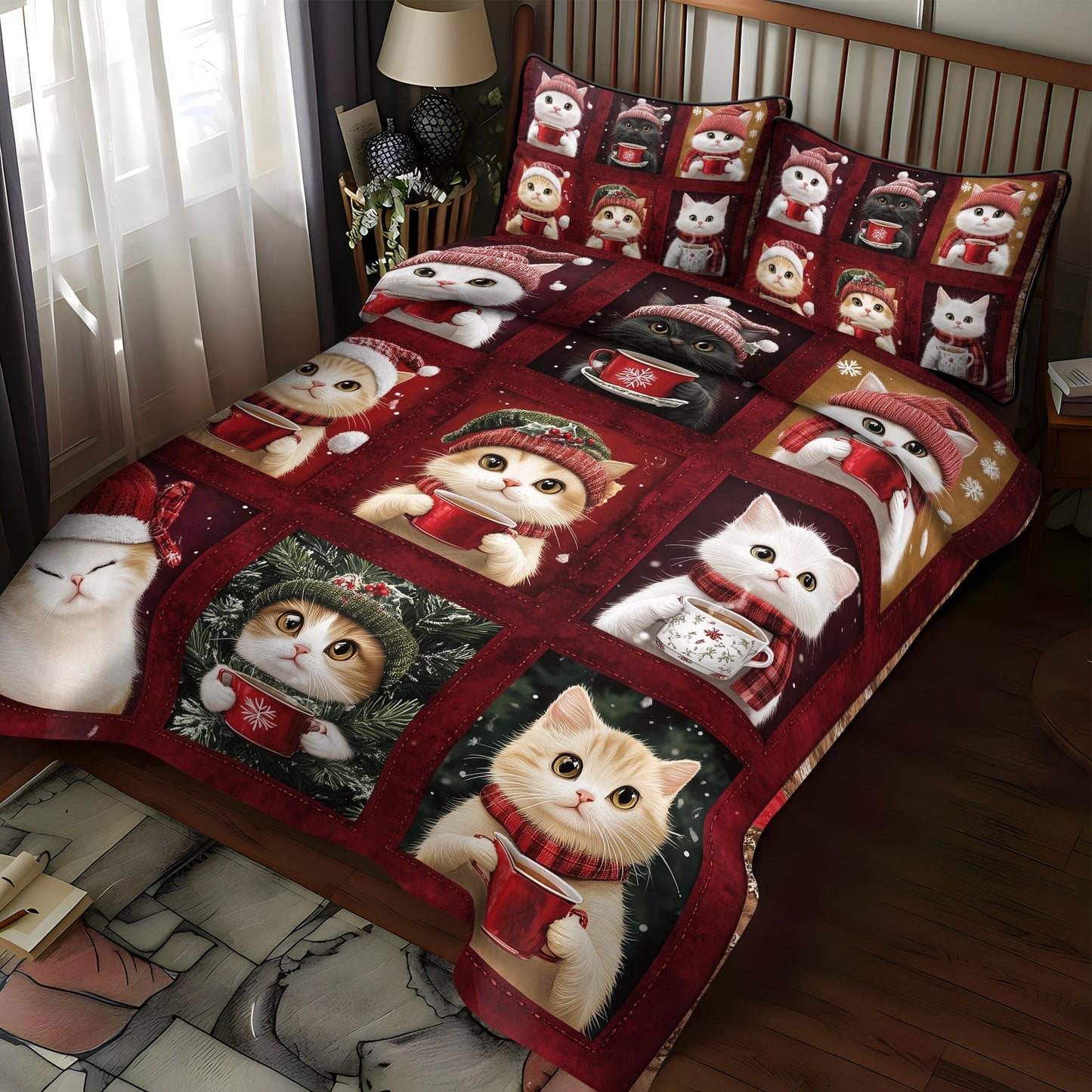 Jolly Cats 3-Piece Quilted Bedding Set - Single (59" x 70")