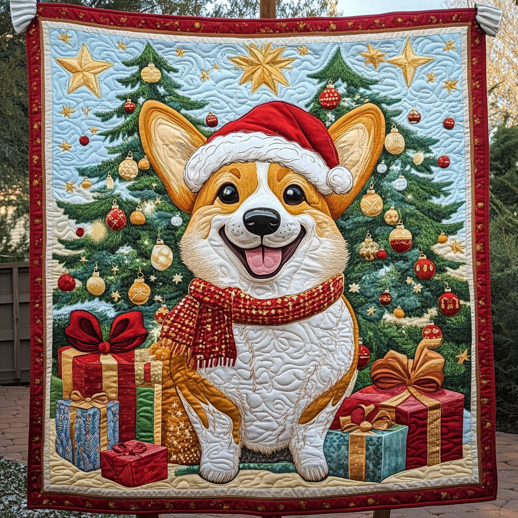 Jolly Corgi Christmas Quilted Blanket - Throw (55" x 60")