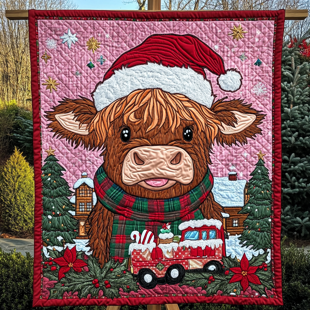 Jolly Cowbell Christmas Quilted Blanket - Throw (55" x 60")