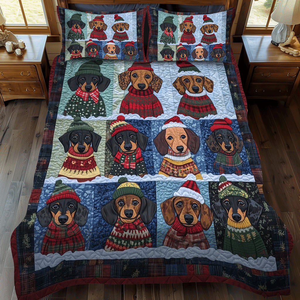 Jolly Doxie Paws 3-Piece Quilted Bedding Set - Single (59" x 70")
