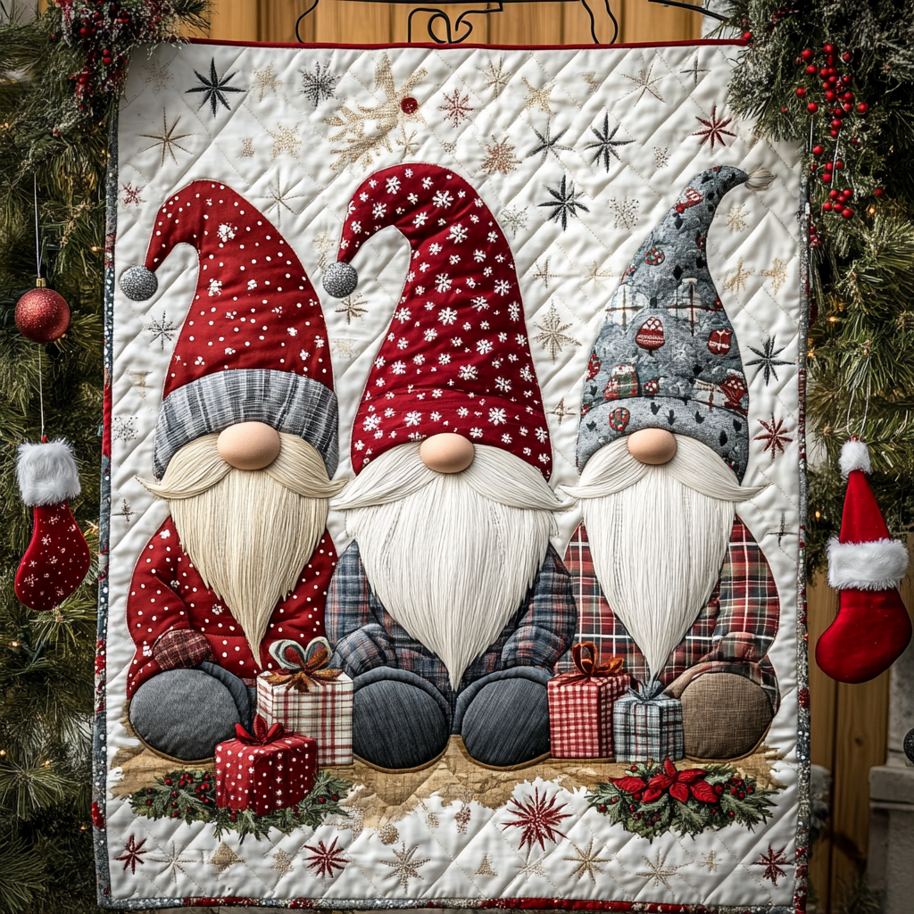 Jolly Gnome Cheer Quilted Blanket - Throw (55" x 60")