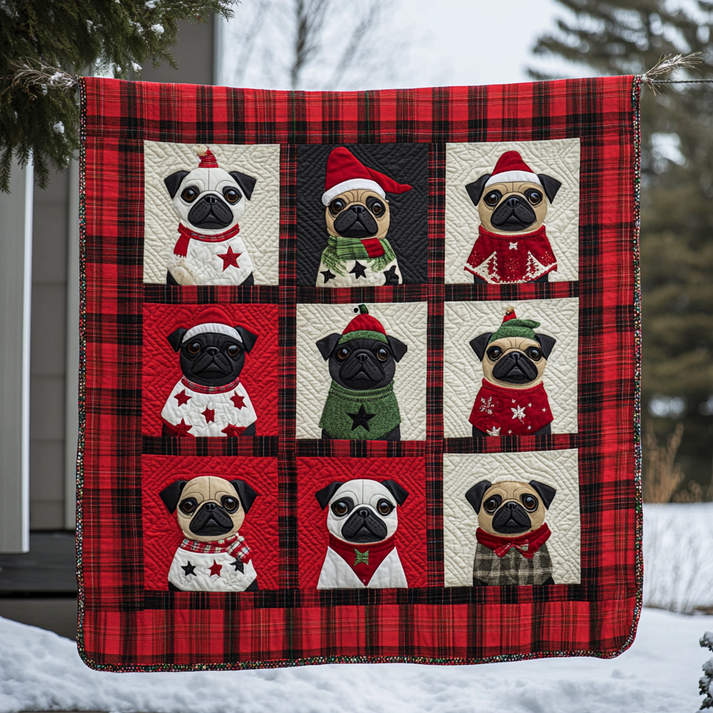 Jolly Pug Christmas Quilted Blanket - Throw (55" x 60")
