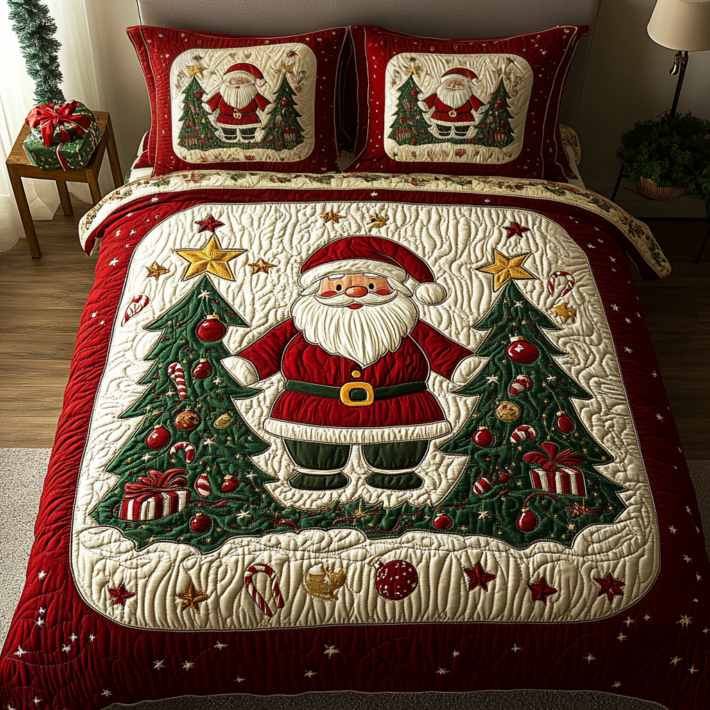 Jolly Saint Nick 3-Piece Quilted Bedding Set - Single (59" x 70")