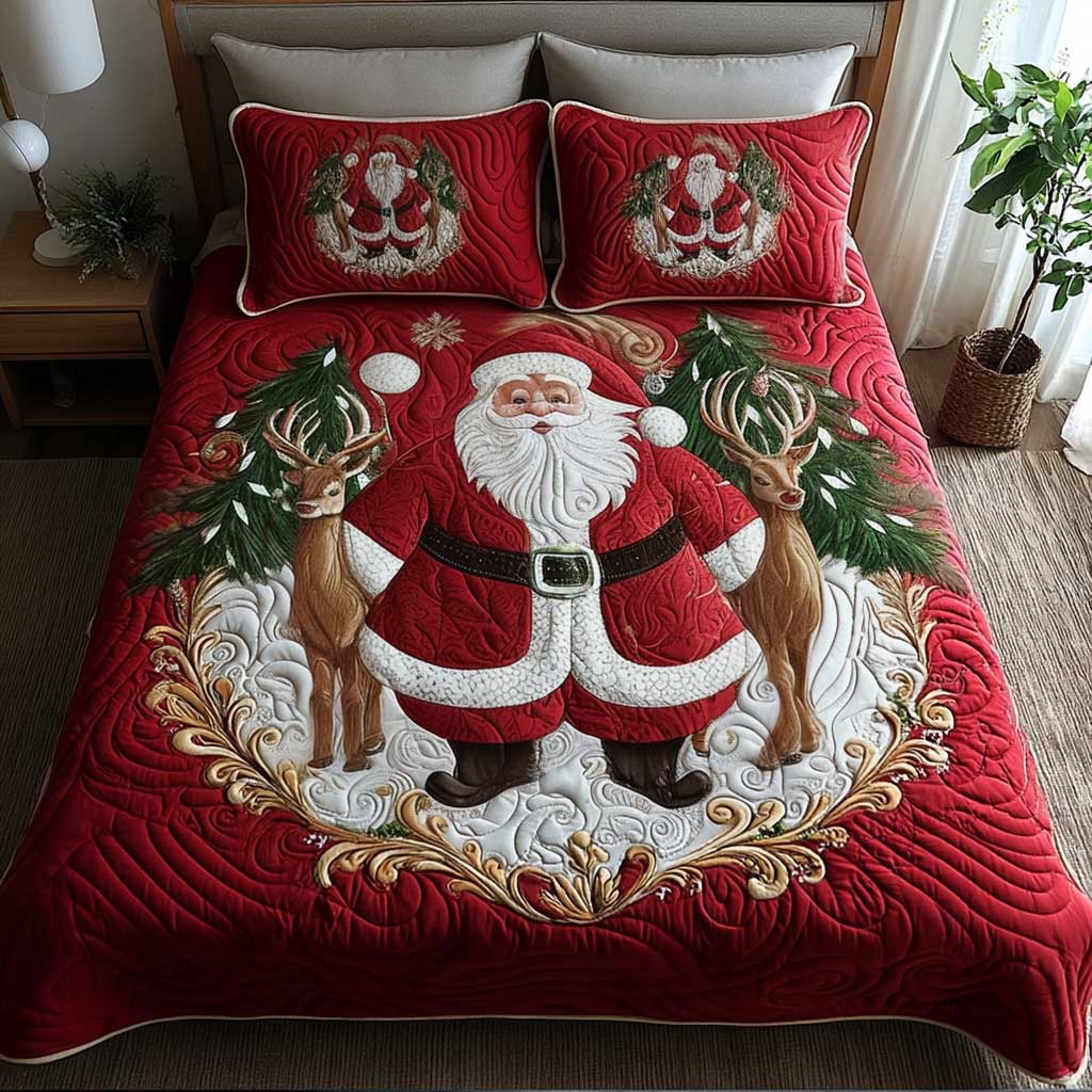 Jolly Santa Comfort 3-Piece Quilted Bedding Set - Single (59" x 70")