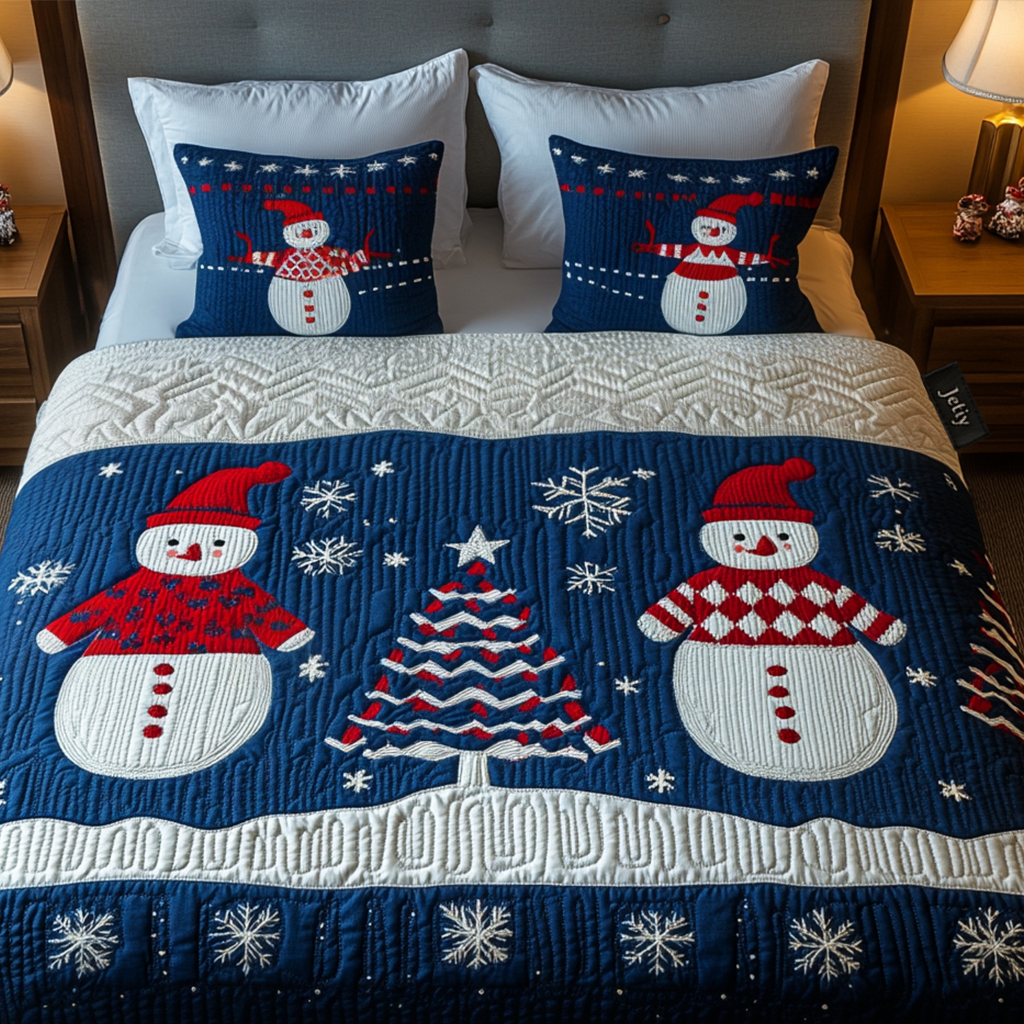 Jolly Snowman 3-Piece Quilted Bedding Set - Single (59" x 70")