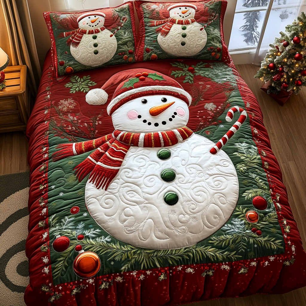 Jolly Snowman Quilted Bedding Set - Single (59" x 70")