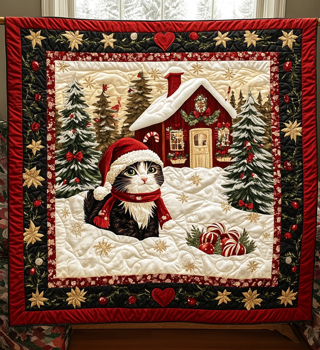 Joyful Cat Quilted Blanket - Throw (55" x 60")