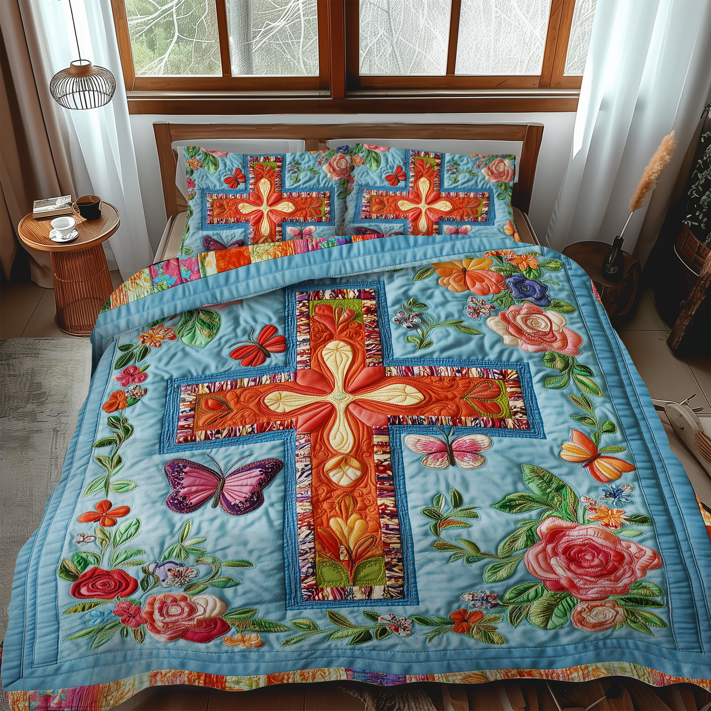 Joyful Cross 3-Piece Quilted Bedding Set - Single (59" x 70")