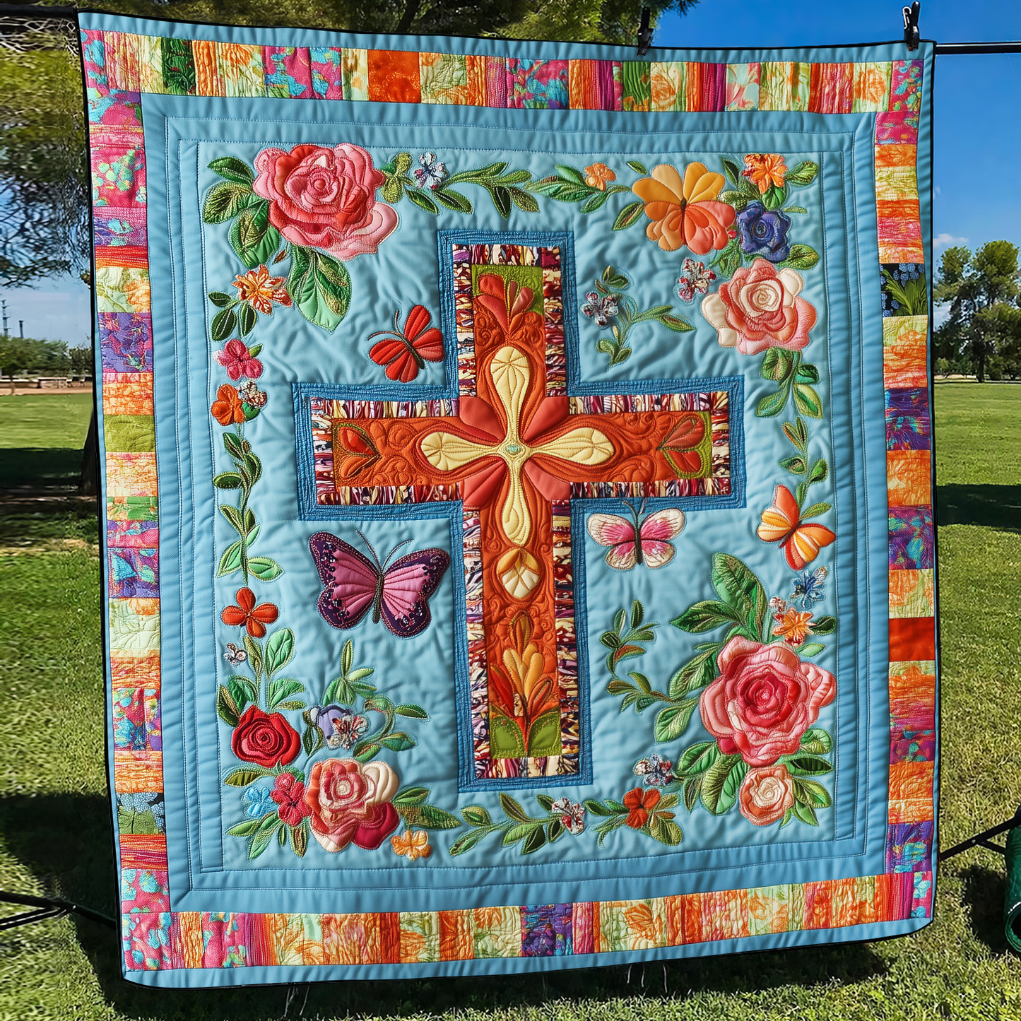 Joyful Cross Quilted Blanket - Throw (55" x 60")