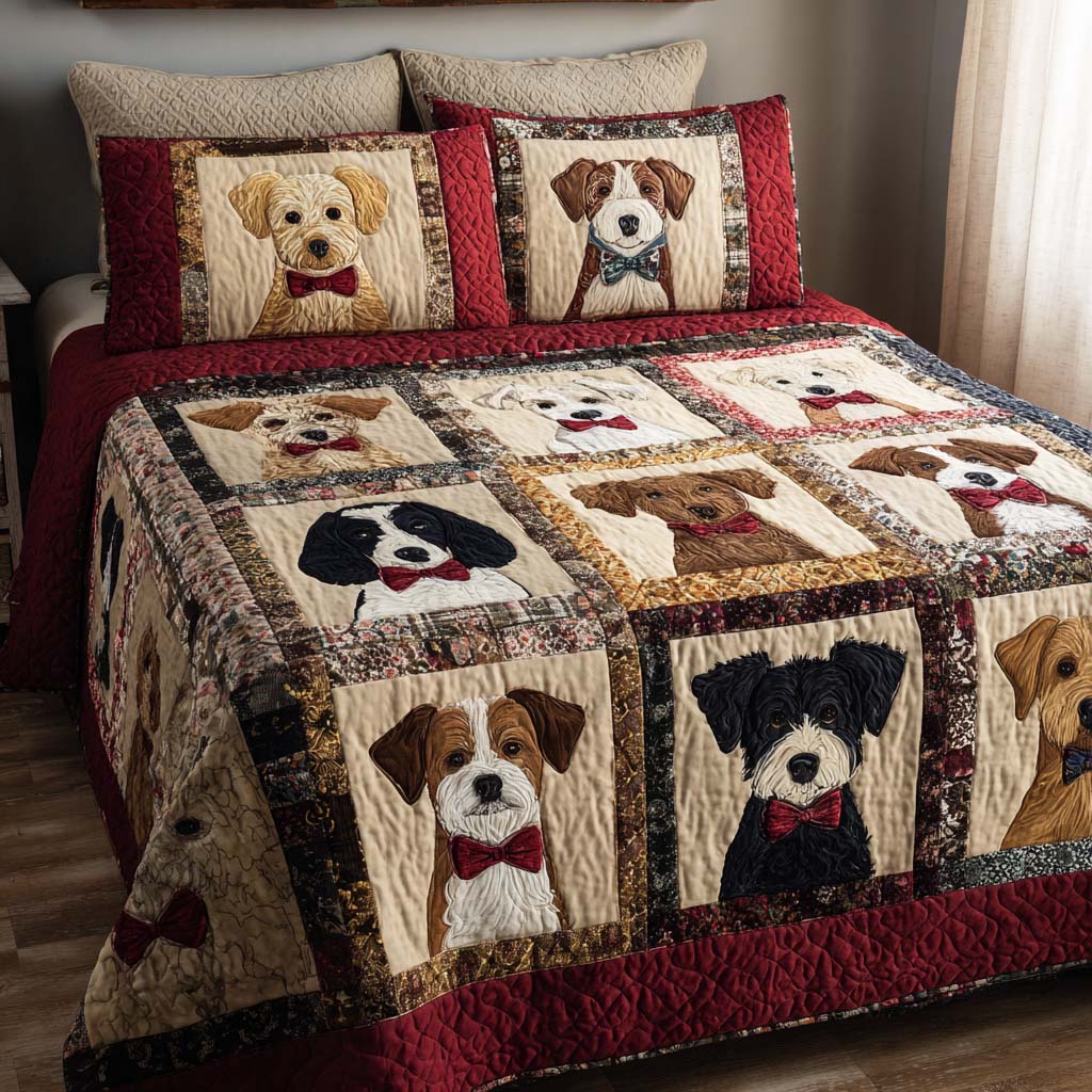 Joyful Dog 3-Piece Quilted Bedding Set - Single (59" x 70")