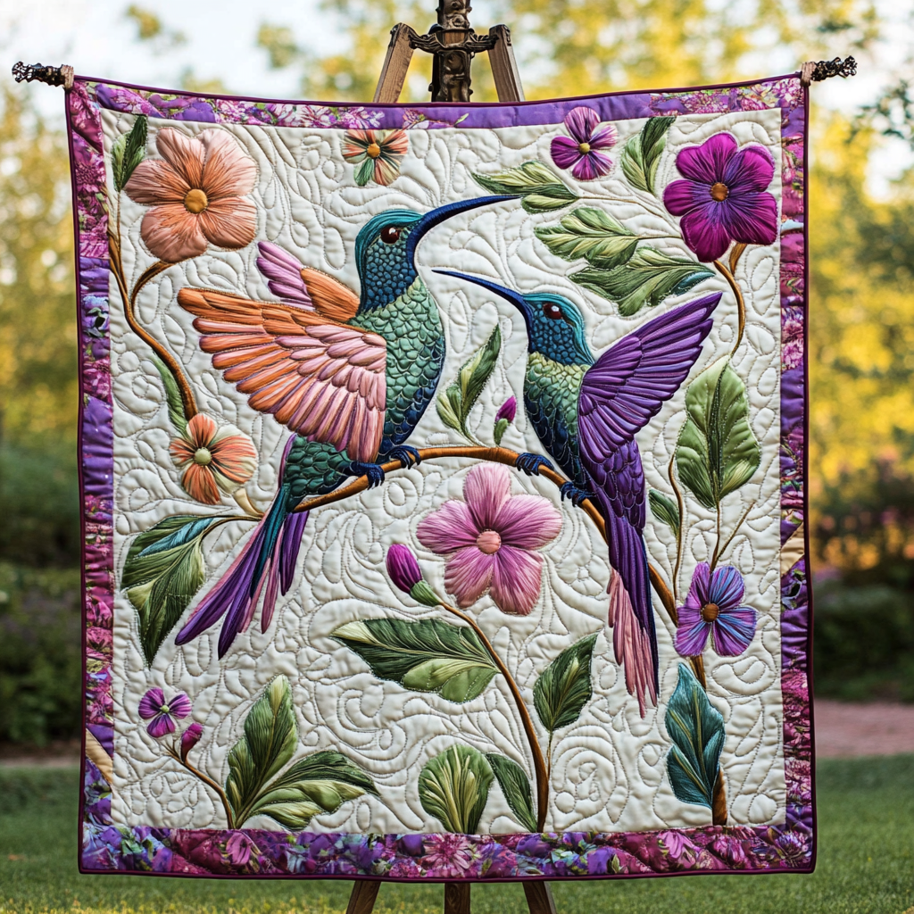 Joyful Nectar Seekers Quilted Blanket - Throw (55" x 60")