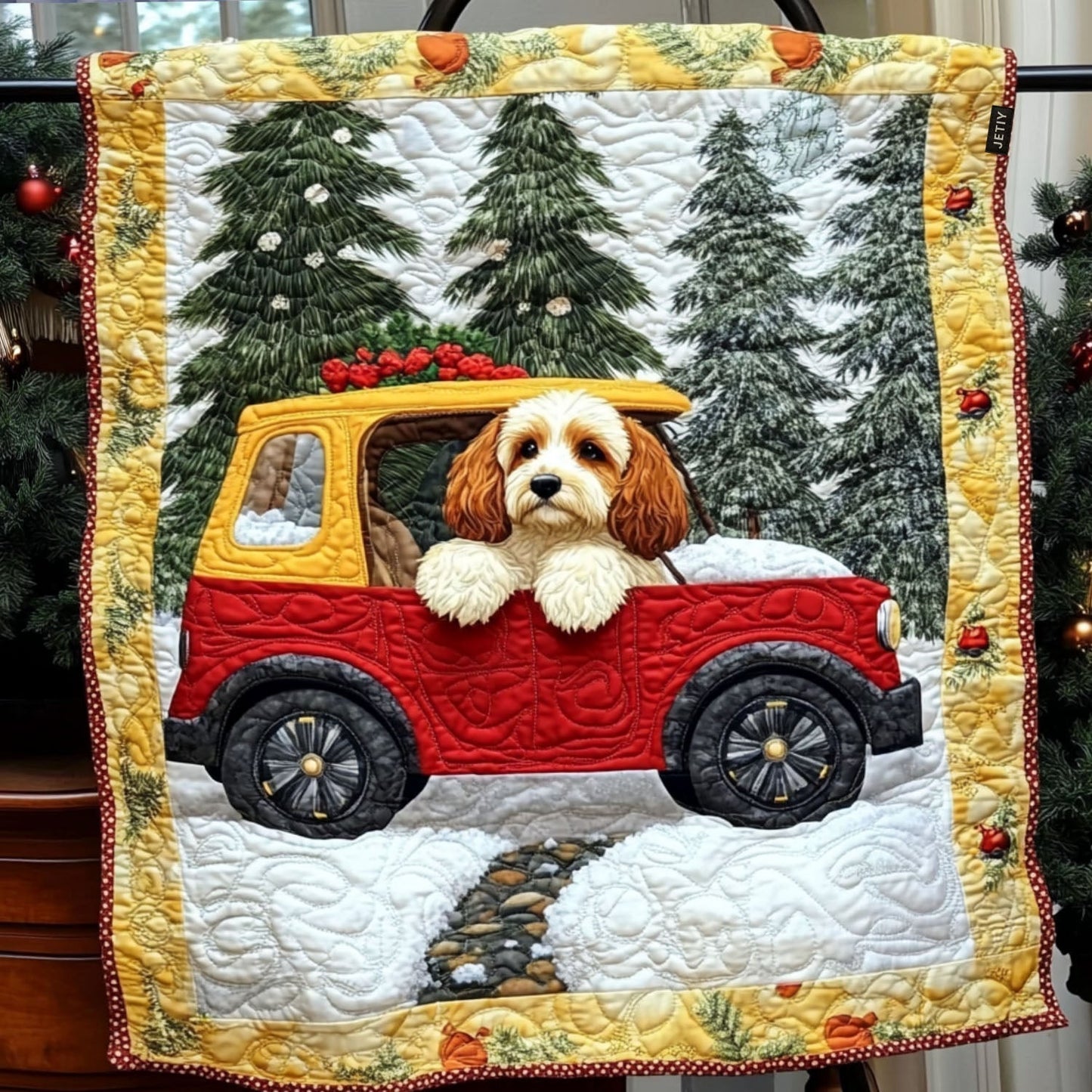 Joyful Pups Gathering Quilted Blanket - Throw (55" x 60")