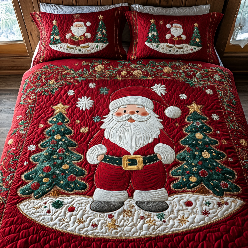 Joyful Santa Quilted Bedding Set - Single (59" x 70")