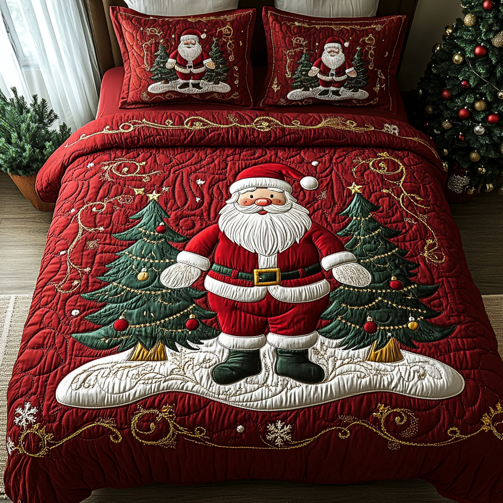 Joyful Santa Quilted Bedding Set - Single (59" x 70")