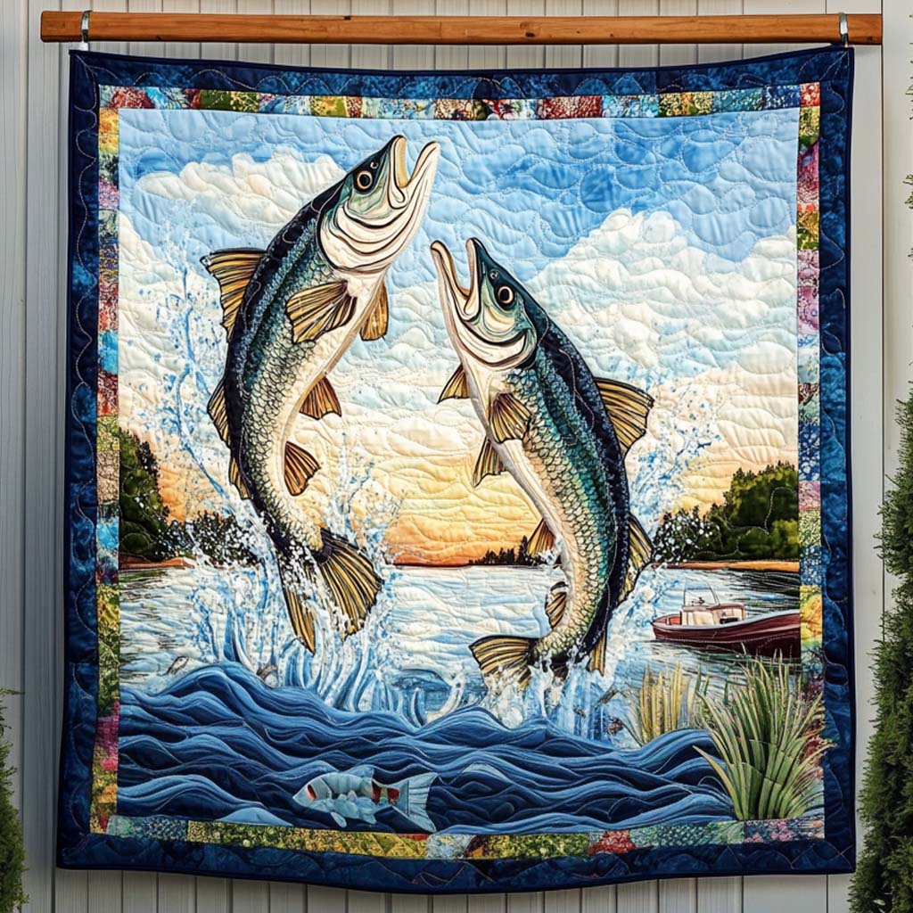 Jumping Fish Quilted Blanket - Throw (55" x 60")